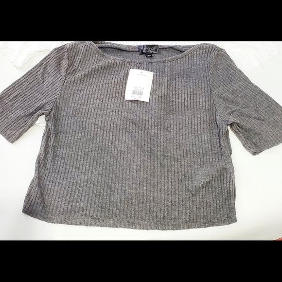 TOP SHOP Gray Raw Hem Crop Top - Picture 2 of 5